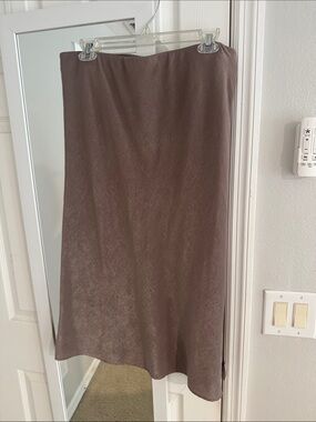 bobeau Brown Midi Satin Slip Skirt